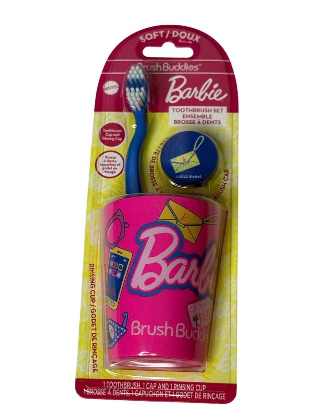 Barbie Toothbrush Set Brush Buddies Cup Travel Kids Oral Care Pink